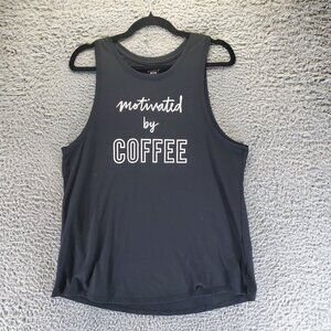 Old Navy Top Womens XL Black Motivated By Coffee Activewear Gym Tank GO-DRY